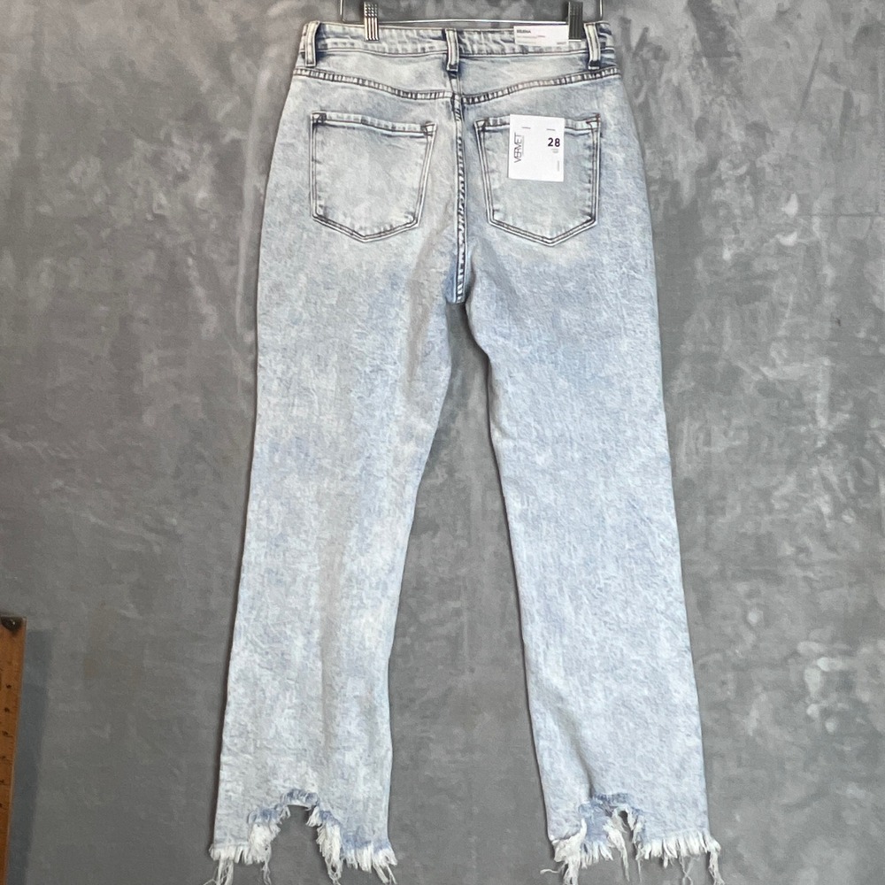 Vervet Jeans Selena High Rise Straight Leg Light Acid Wash Frayed Hem 28 - Picture 3 of 12